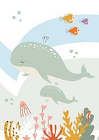 Large whale and baby whale in the sea