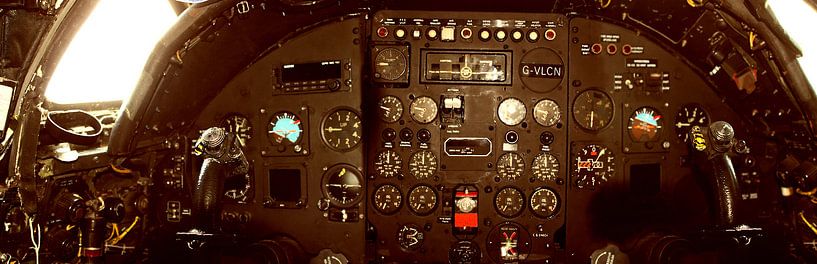 Cockpit of an older military plane as a panorama photo by Cor Heijnen