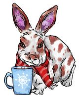Gemütlicher Hase mit Tasse