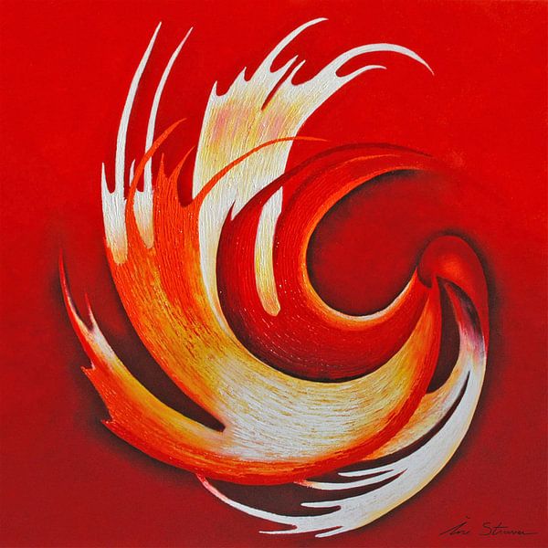 Dynamische sculptuur in rood en geel by Ine Straver