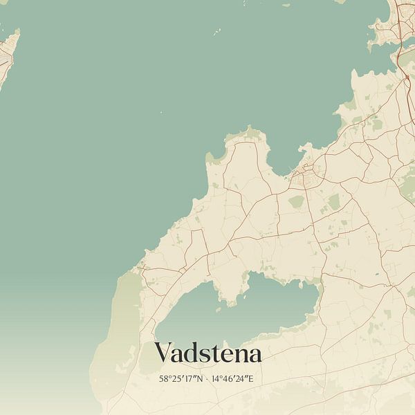 Alte Karte von Vadstena, Schweden. von Ortsdrucke