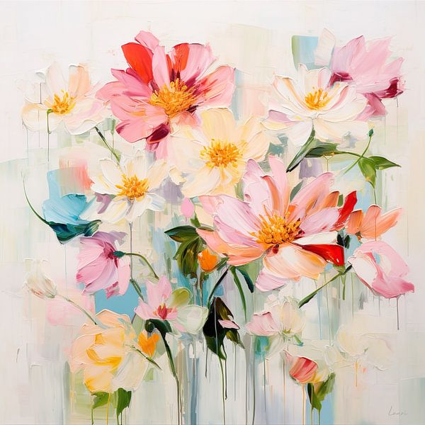 Blumenstrauß in verschiedenen warmen Farben von Lauri Creates