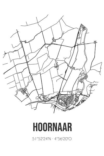 Hoornaar (South-Holland) | Carte | Noir et blanc par Affiches de lieux
