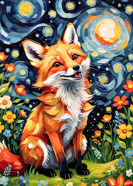 Red Fox Starry Night by MIROKKU