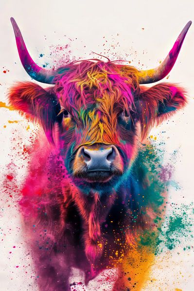 Buntes Highland Bull Portrait - Schöner Highland Bull von Eva Lee