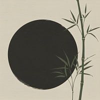 Minimalist Ink Circle with Bamboo Branches Oriental Zen Art Graphic