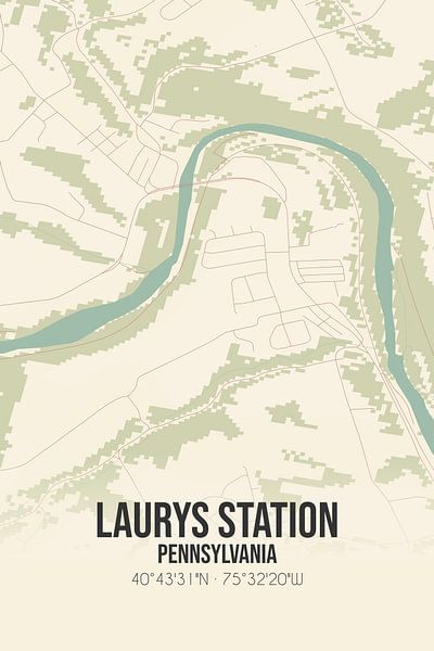 Alte Karte von Laurys Station (Pennsylvania), USA. von Ortsdrucke