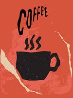 Art mural rétro sur les tasses de café - Poster minimaliste de café vintage en orange brûlé