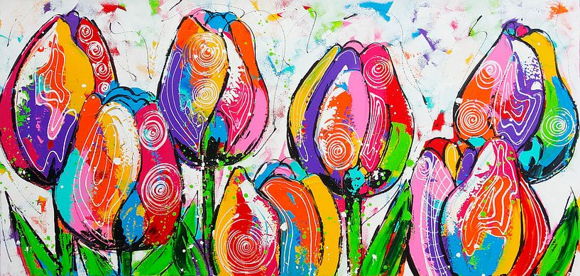 Ongekend Tulpen op een rij van Vrolijk Schilderij op canvas, behang en meer BG-45