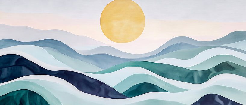 Paysage de vagues avec un soleil radieux par Poster Art Shop