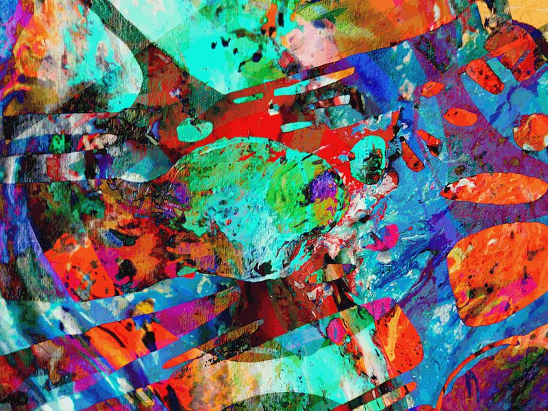 Art numérique moderne et abstrait en bleu, rouge et orange par Art By Dominic