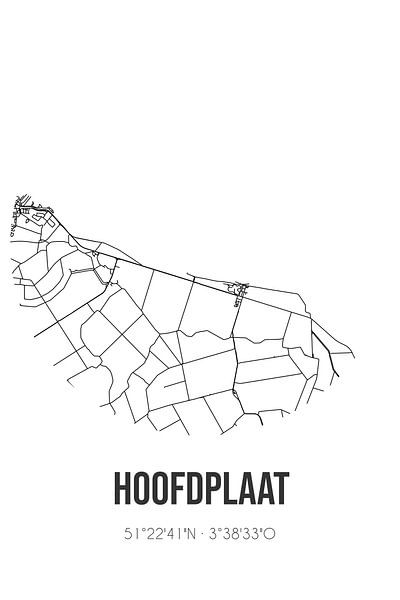 Hoofdplaat (Zeeland) | Karte | Schwarz und weiß von Ortsdrucke