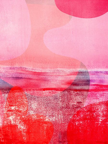 Abstract landschap in rood, violet, roze van Dina Dankers