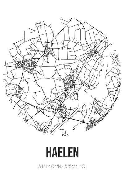 Haelen (Limburg) | Karte | Schwarz und weiß von Ortsdrucke