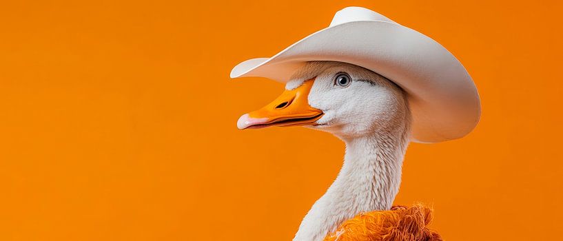 Duck in a cowboy hat against an orange background by Poster Art Shop