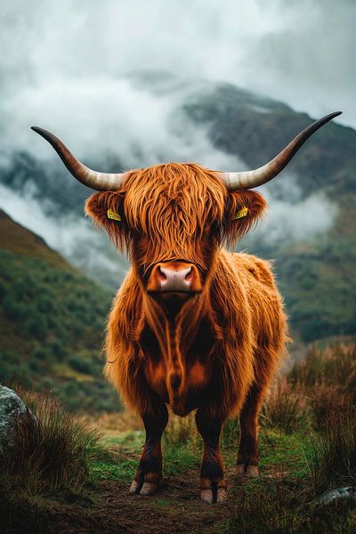Hochlandrind Nebel von Poster Art Shop