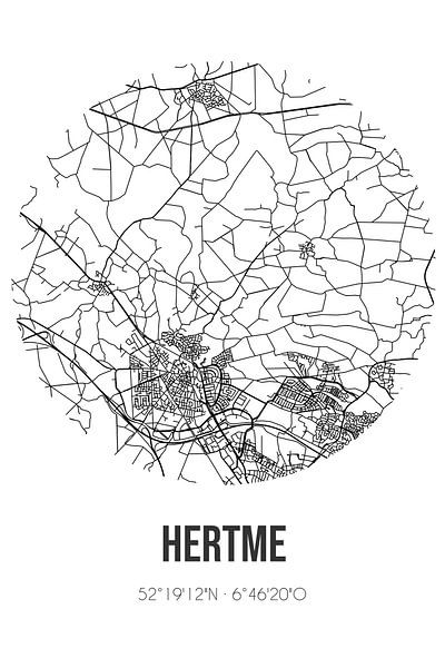 Hertme (Overijssel) | Carte | Noir et Blanc par Affiches de lieux