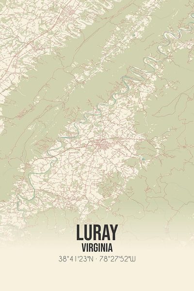 Alte Karte von Luray (Virginia), USA. von Ortsdrucke