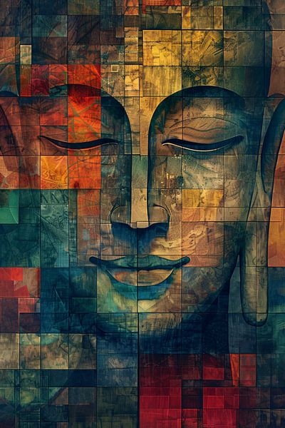 Abstracte Boeddha in kleurrijke kubistische stijl van Art & Soul Creations