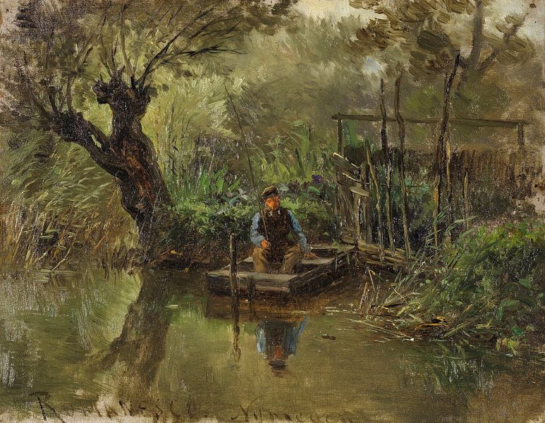 Carlos de Haes Fishing Landscape, Antique Landscape by finemasterpiece