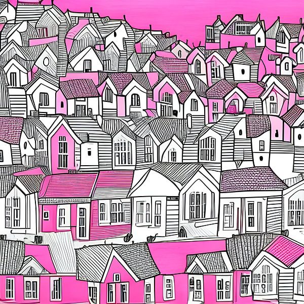 Stadt in Rosa, Schwarz und Weiß von Lily van Riemsdijk - Art Prints with Color
