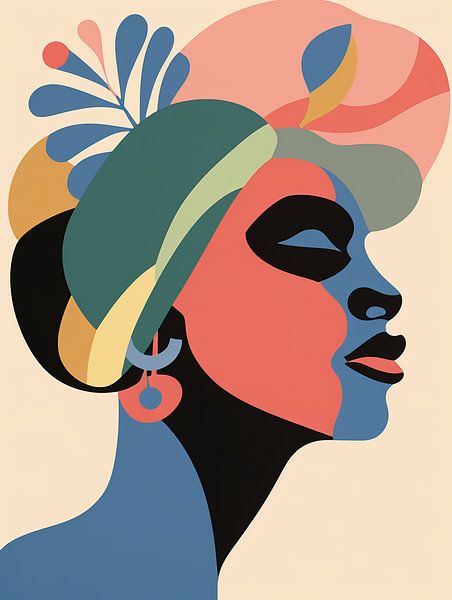 Femme africaine avec des fleurs, abstrait par Caroline Guerain