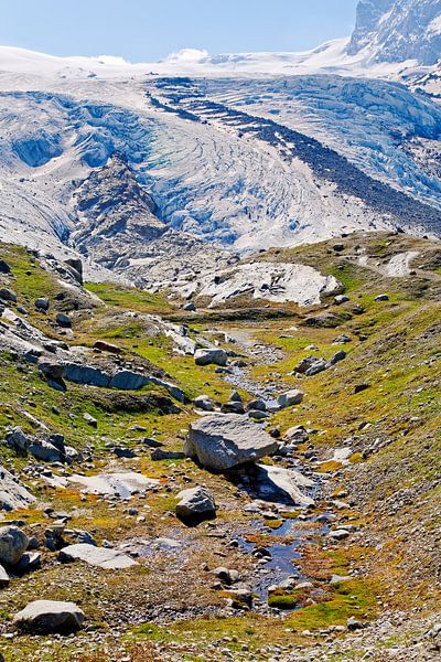 Bergbach mit einem Gletscher im Hintergrund von Anton de Zeeuw