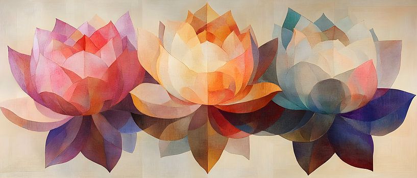 Lotus Flowers in Colour Harmony - Abstract Rest in Motion by But First Framing