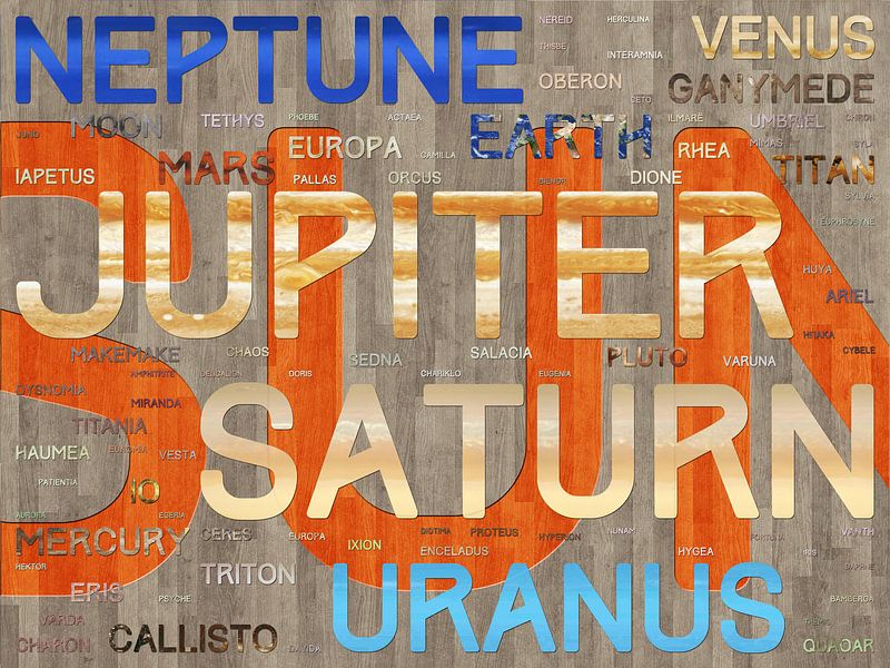 Les Noms du Système Solaire - version 3: bois par Frans Blok - des photos, de l'art et des autres décorations murales