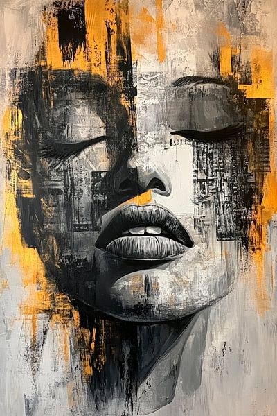 Kontrastreiche Gesichtsstudie in Gelb und Schwarz von Poster Art Shop