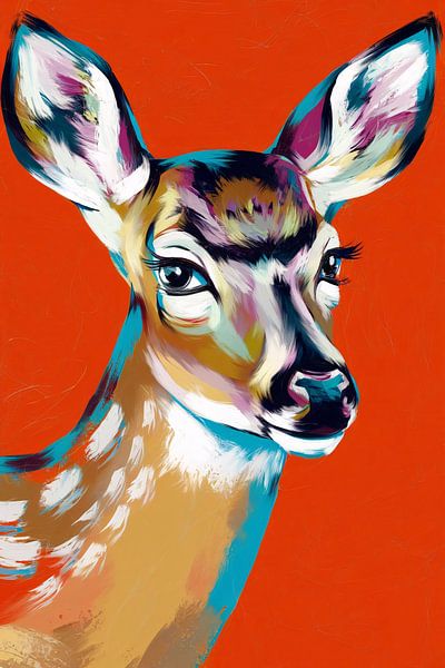 Colourful deer portrait painting by Art & Soul Creations