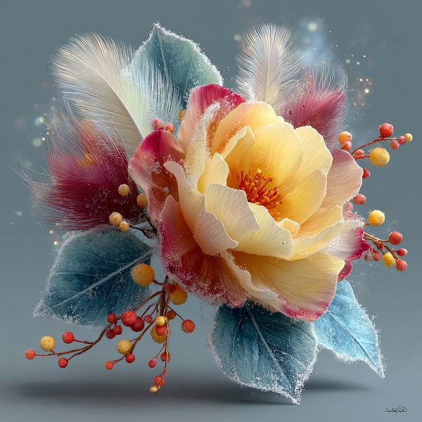 gelbe Blume mit Wasser und Zuckerguss von Gelissen Artworks