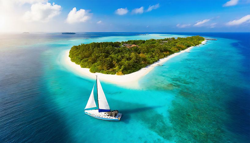 Insel mit einem Boot von Mustafa Kurnaz