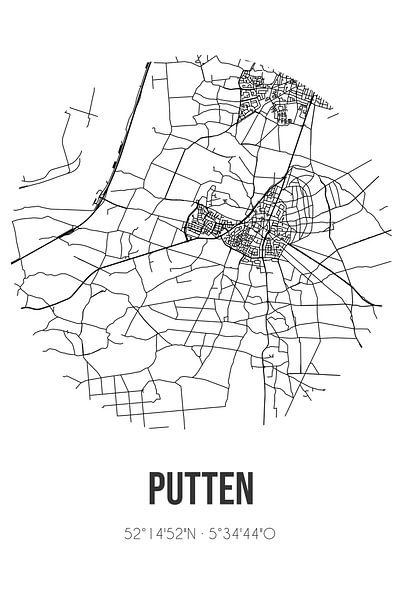 Putten (Gelderland) | Karte | Schwarz und Weiß von Ortsdrucke