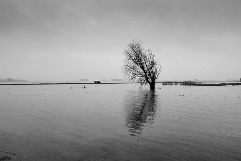 ein einsames Auto auf einem schmalen Deich von Eugene Winthagen