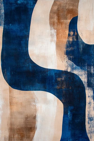 Abstracte golven in blauw en beige van Poster Art Shop