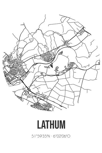 Lathum (Gueldre) | Carte | Noir et blanc par Affiches de lieux