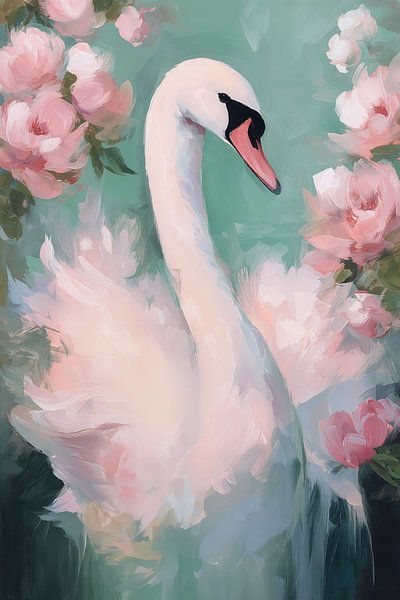 Swan among pink flowers no. 1 by Studio BB