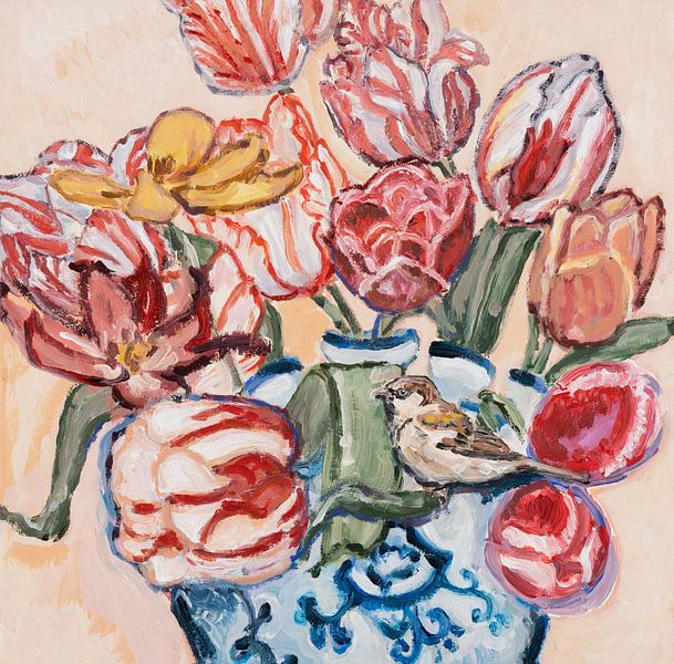 La manie des tulipes avec le moineau par Tanja Koelemij