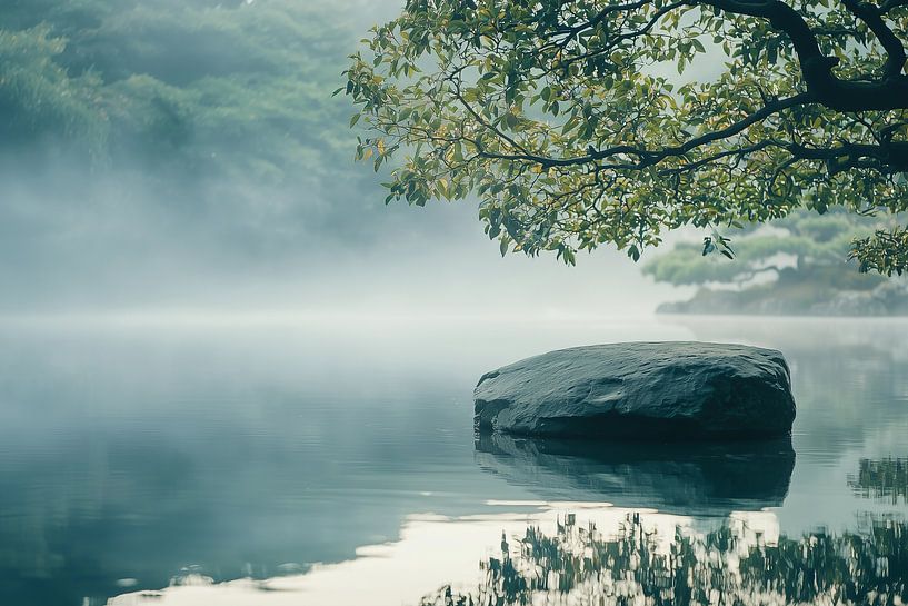 Zen-Garten-Hintergrundbanner. Asiatische saisonale Bild von Ariadna de Raadt-Goldberg