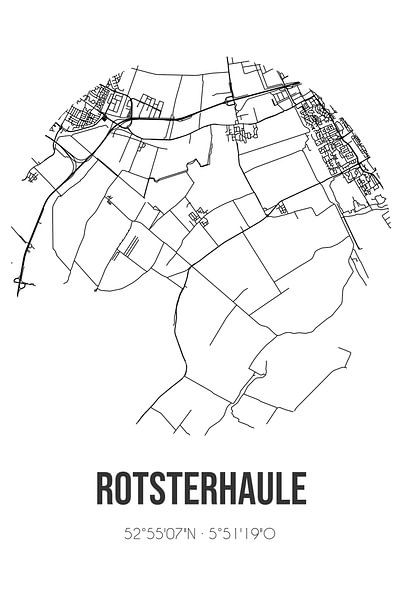 Rotsterhaule (Fryslan) | Carte | Noir et blanc par Affiches de lieux