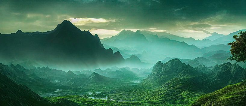 Panorama Jura Valley Mountains in the Fog Illustration by Animaflora PicsStock