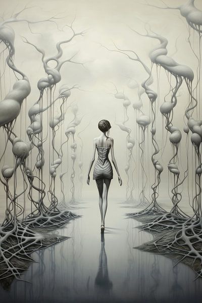 Landscape surreal abstract and bizarre with alien life and a woman by Art Bizarre