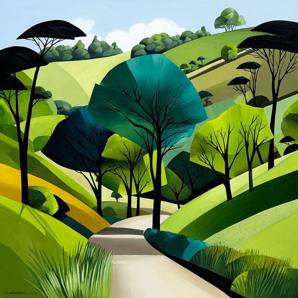 Groene Abstracte Bomenlaan van Karina Brouwer