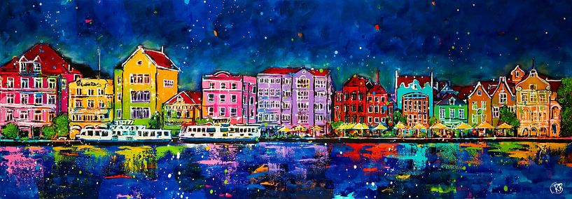 Handelskai bei Nacht Curaçao von Happy Paintings / Renata Rolefes
