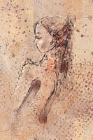 Mixed media - female nude in cream and beige tones