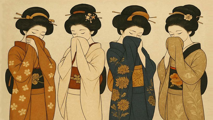 Les quatre geishas timides - Beautés du Japon par A.D. Digital ART
