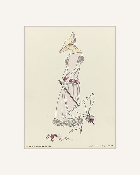 Le parasol | Un triptyque | Impression de mode Art Déco de printemps | Pastel | Publicité historique par NOONY