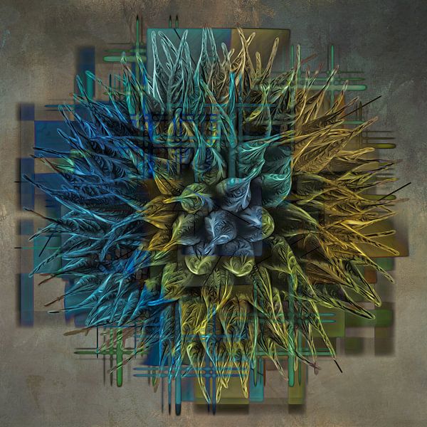 Abstrakte Figur mit blauen und gelben Schattierungen von Carla van Zomeren