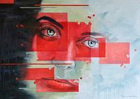 Dame verte avec des carrés rouges